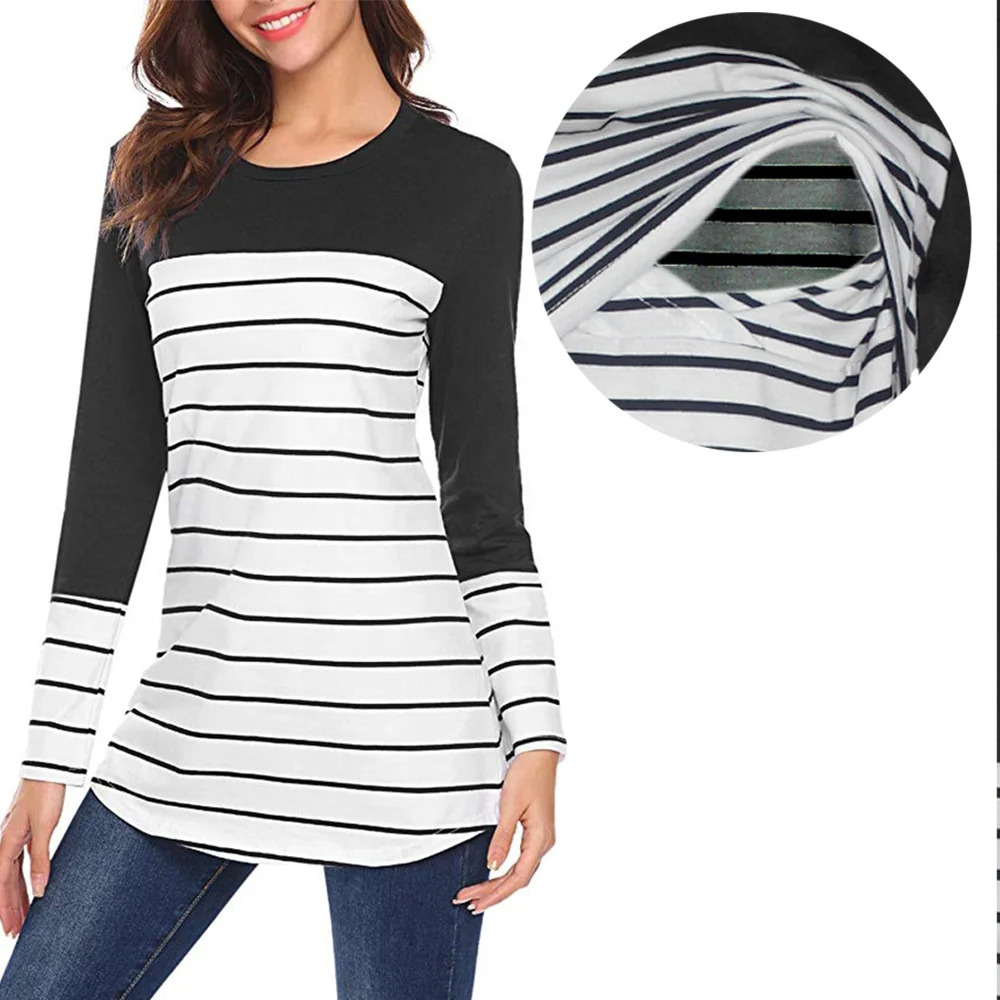 Женская одежда для грудного вскармливания полосатые рубашки с длинным рукавом Топы для кормления