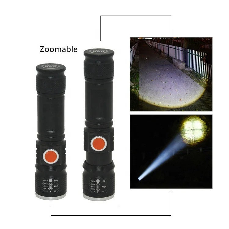 Super Bright XML T6 LED hlm Portable aluminum alloy Zoomable 3 Modes 18650 Powered USB Rechargeable Mini High Lumen Flashlight