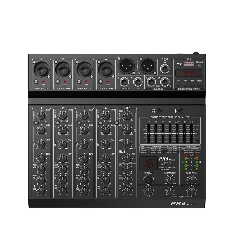 6/8/12 Channels Professional portable USB interface Studio audio mixer Sound Mixing Console  computer recording 88 DSP effects