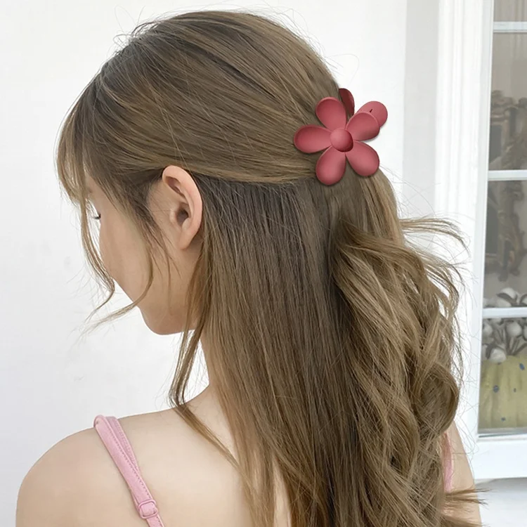 7.5CM Custom Frosted Acrylic Barrette  Elegant Flower Hair Claw Clip For Girls Lady Hair Accessories