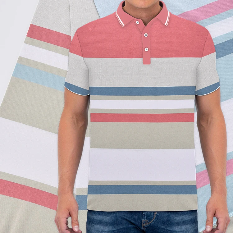 Custom Breathable Yarn Dyed Jacquard Knitted Fabric Stripe 95% Cotton 5% Spandex Polo Fabric