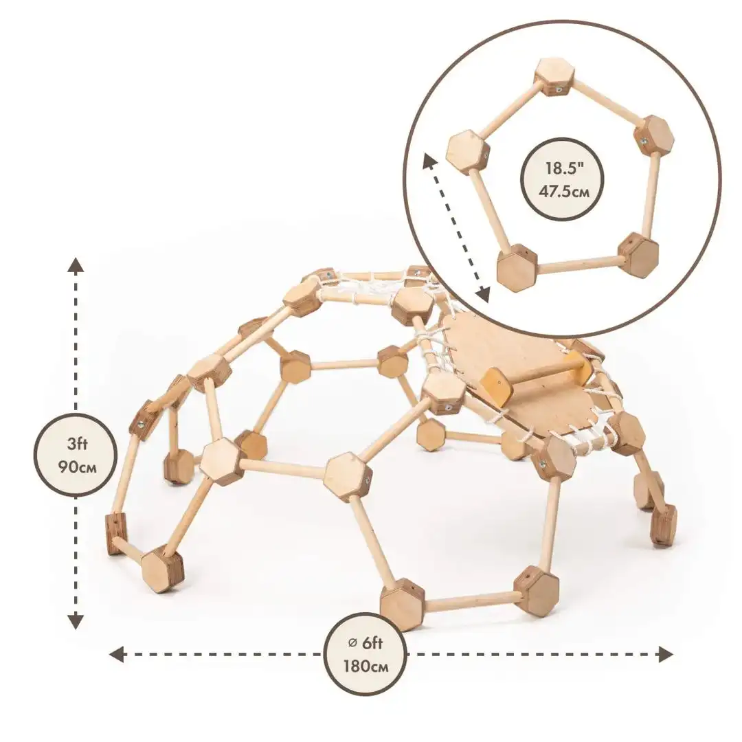 Montessori Wooden Climbing dome Frame Slide Set Natural Wood Indoor Playground with Ladder Wall for Bedroom  Application