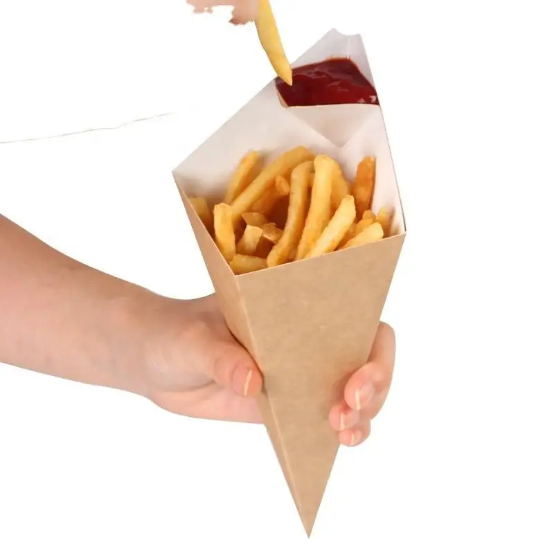 Printed Waffle Holder Packaging Paper Box  Wax Paper Cone For Crepes French Fries