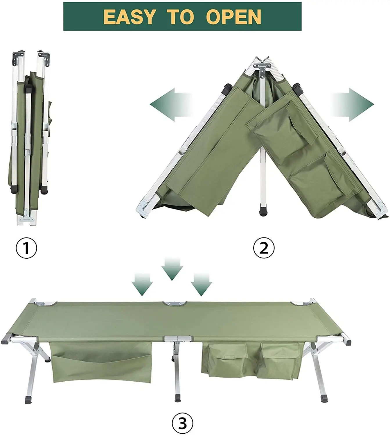 Outdoor Sleeping Lightweight Easy Carrying Aluminum Folding Tent Bed Stretcher Bed Cot Folding Camping Bed