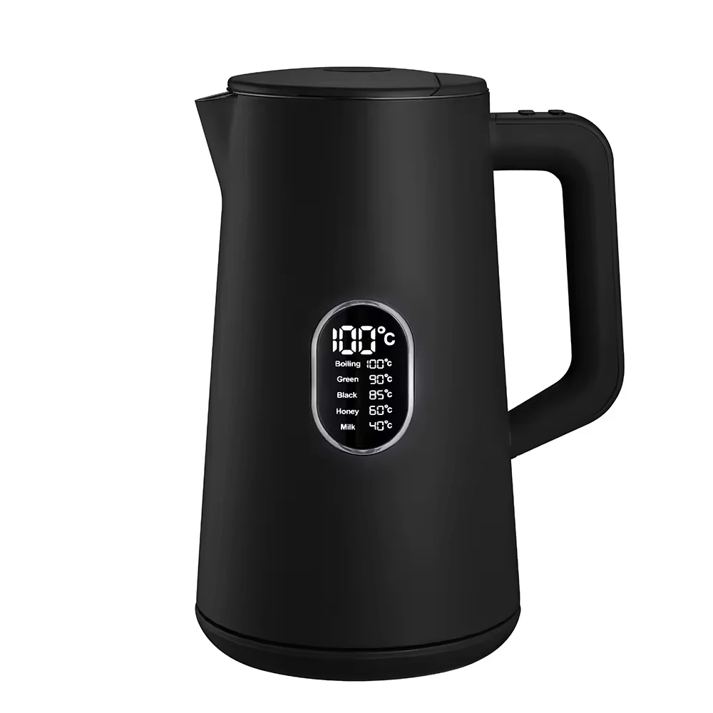 Matte Black 1.5L Double Layer Stainless Steel Cool Touch Electric Kettle Black Electric Jug