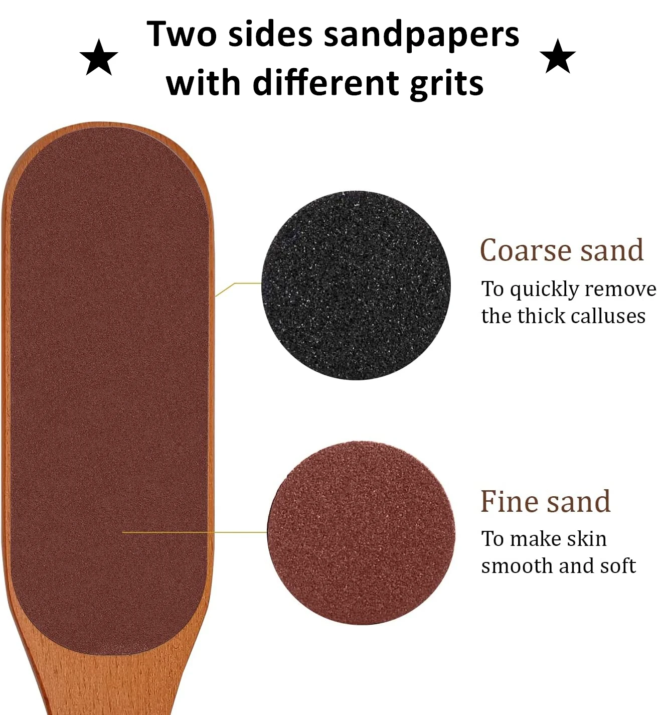 Wooden Pedicure Foot File Feet Scrubber with Handle for Callus, Dead Skin