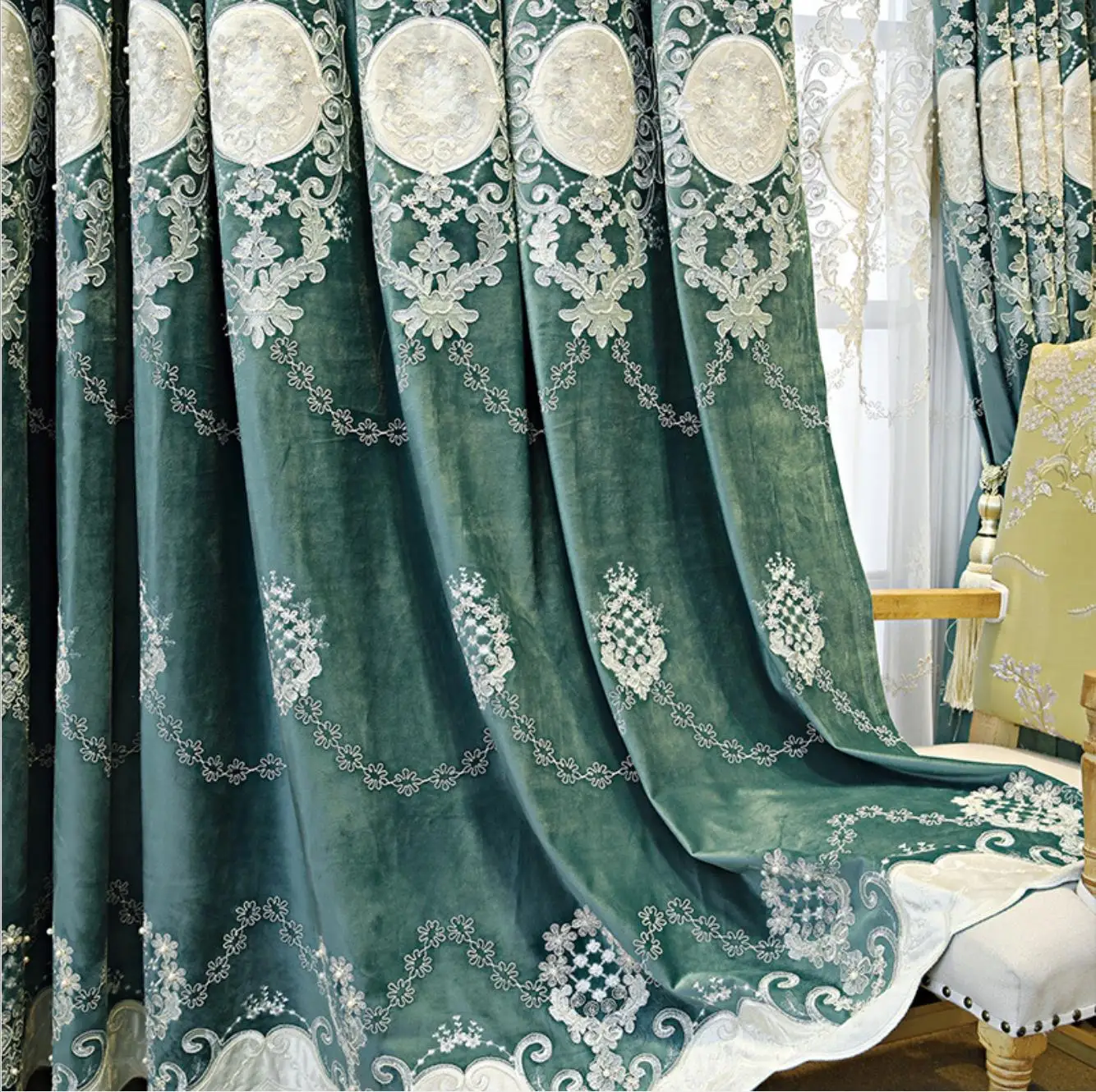
Flannelette embroidered curtain window screen room luxury bedroom atmosphere luxury curtains for living room 