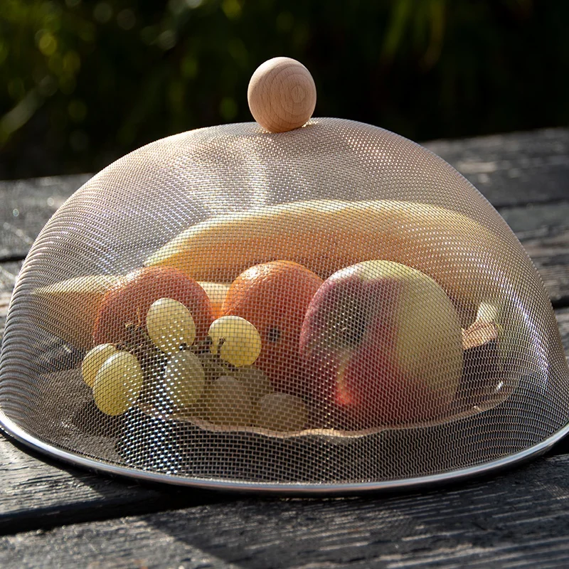 customize  stainless steel reusable food cover umbrella fly cap  plate food storage stackable  net mesh food covers