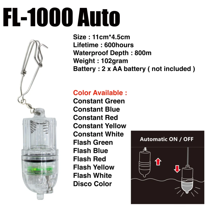 Automatic Depth 800m Lifetime 600 hours bait squid led underwater Green deep drop water fishing light