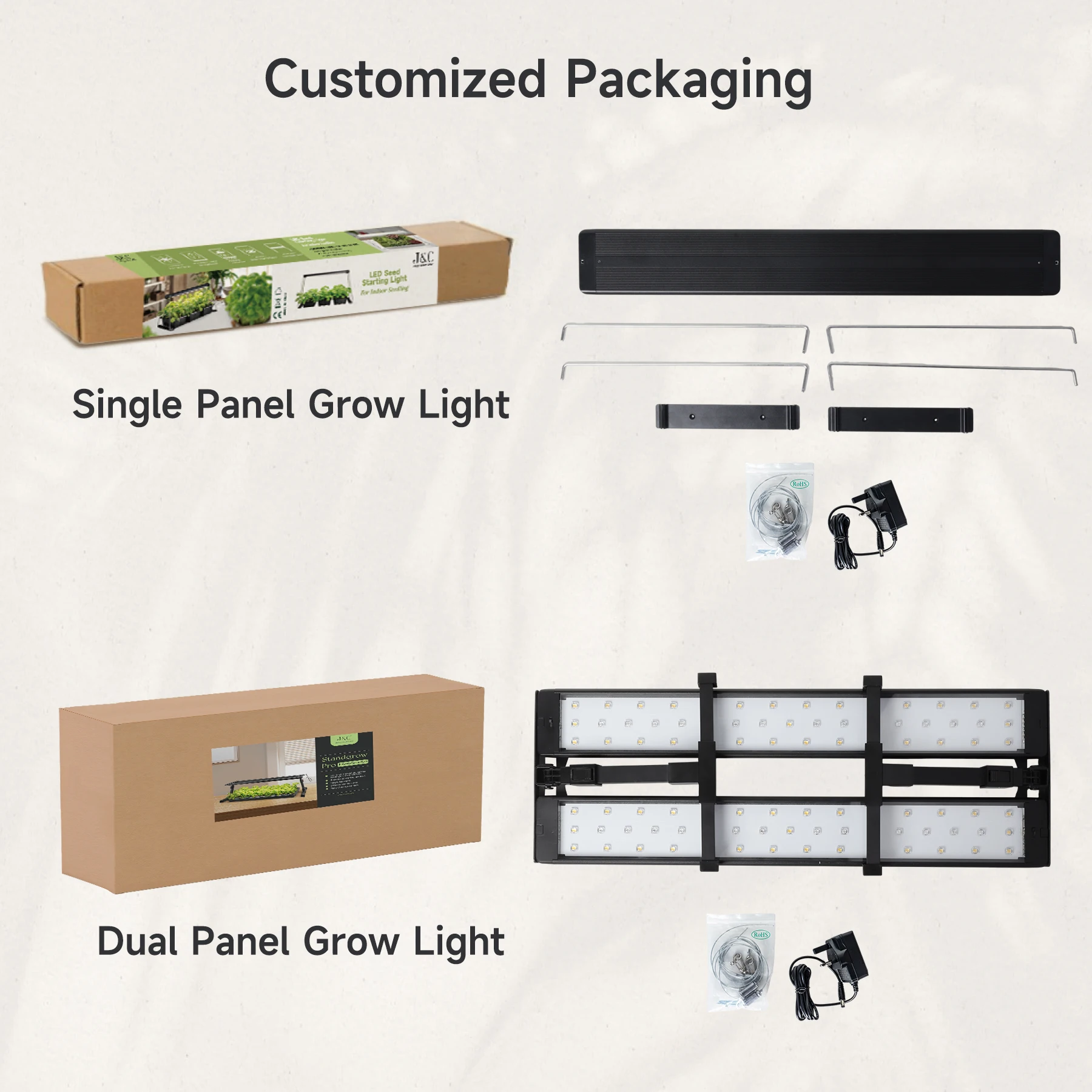 J&C 48W Pro Seedling LED Grow Light Large Panel Nursery Plant Light Height Adjustable Plant Light Hanging