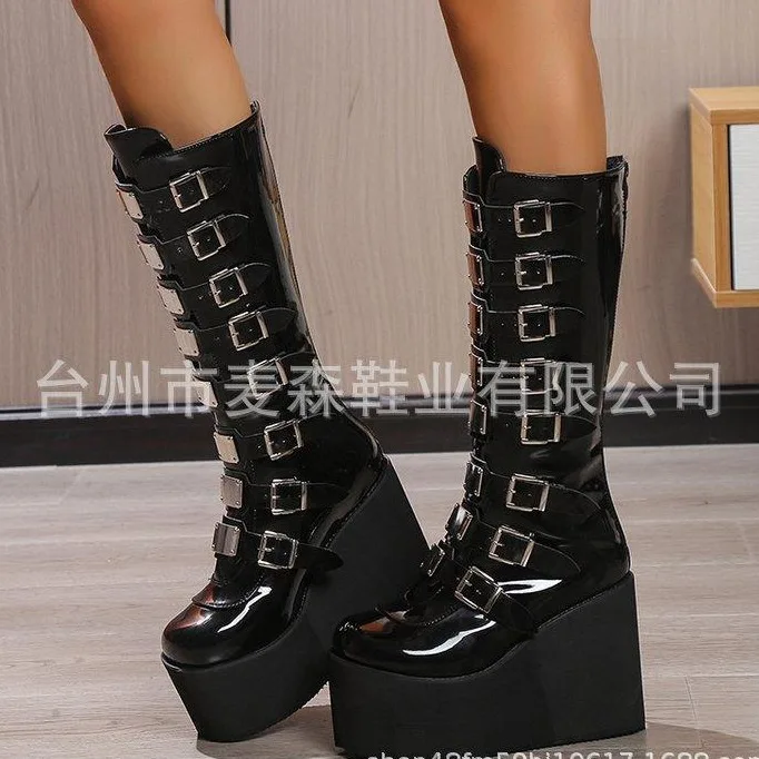 Thick bottom boots 2024 New Gothic high boots female punk Knight boots yicheng boots leather