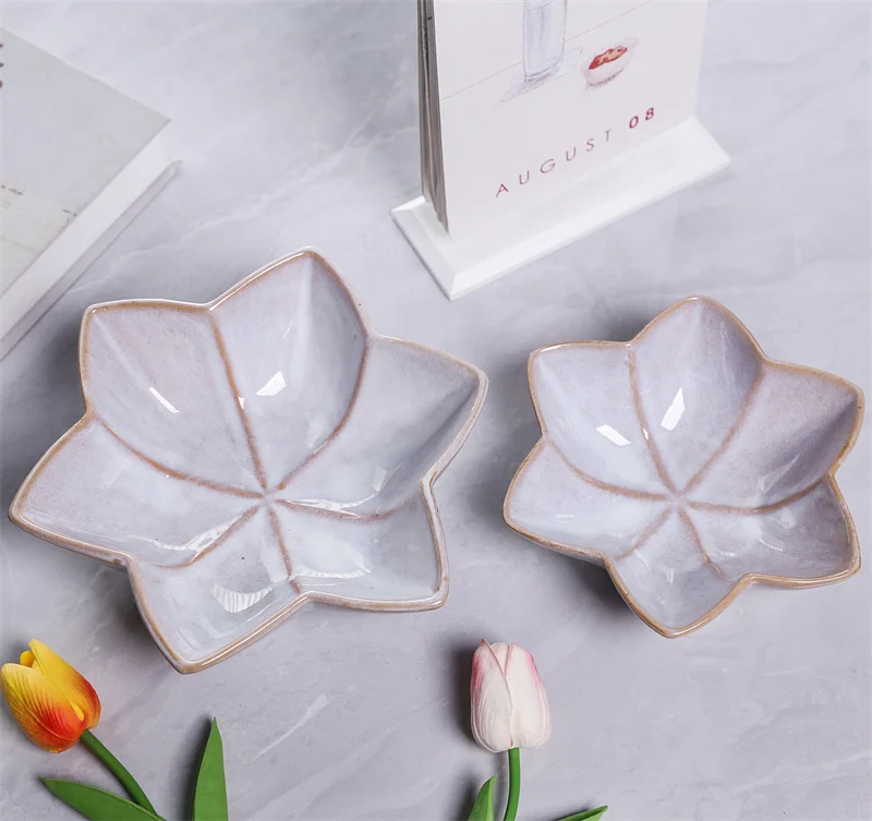 Lotus Leaf Shape Snack Seasoning Dish Sushi Sauce Flower-shaped Plate Ceramic Tableware