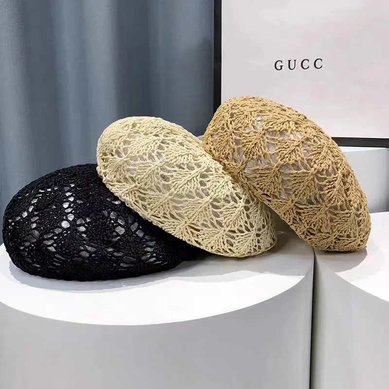 Summer French Berets Ins Hollow Out Custom Logo Breathable Security Khaki Beret For Women