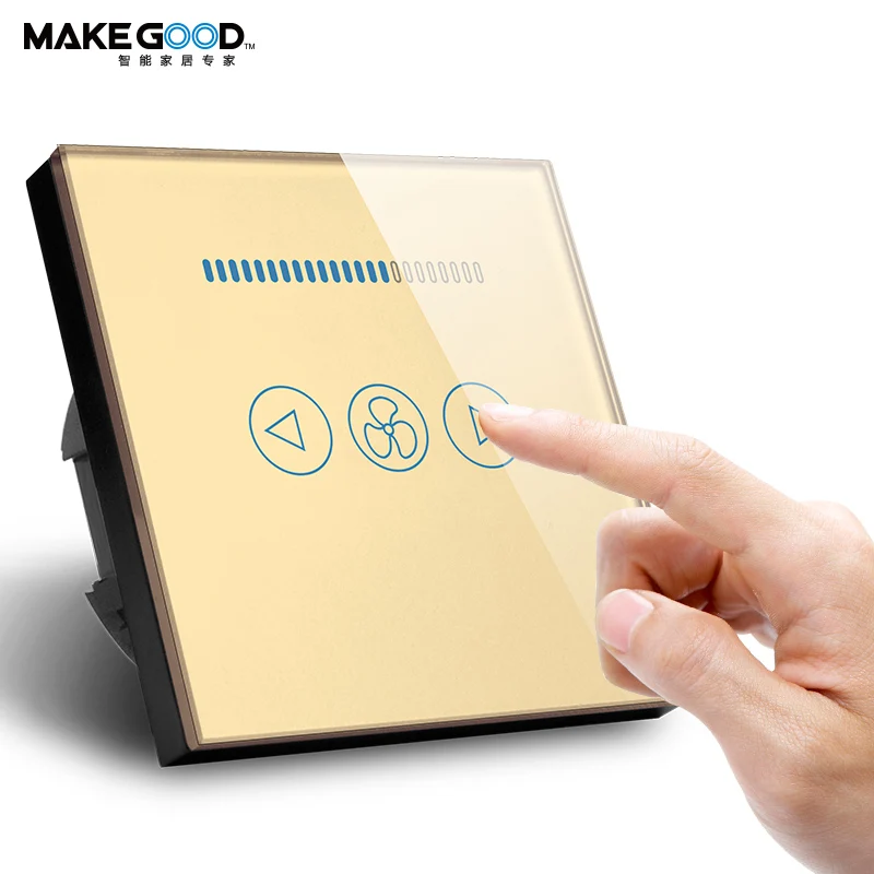MakeGood EU 1Gang Touch Fan Speed Switch with Glass Panel Smart Fan Switch