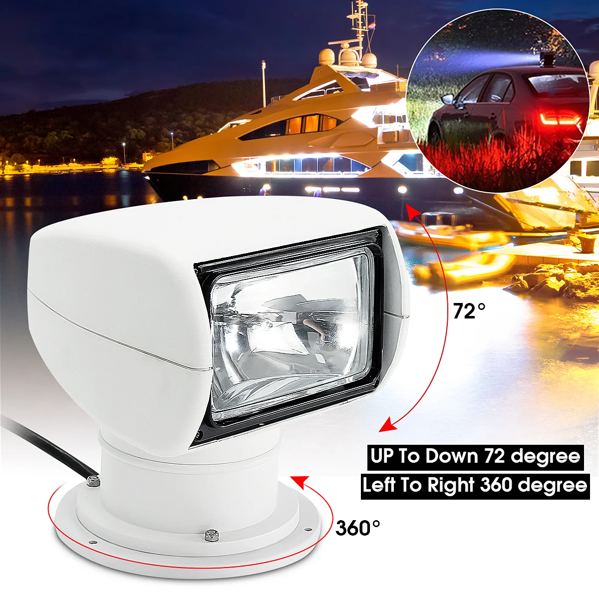 Anshun Marine 12V 100W Waterproof Surface Mounting Rotate Ship Boat Search Light With Controller Panel For Boat yacht