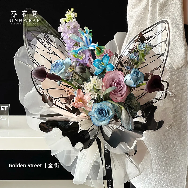 SINOWRAP New Arrival Flower Wrapping Paper Waterproof Transparent Butterfly Packaging Paper DoubleSides Printed Florist Supplies