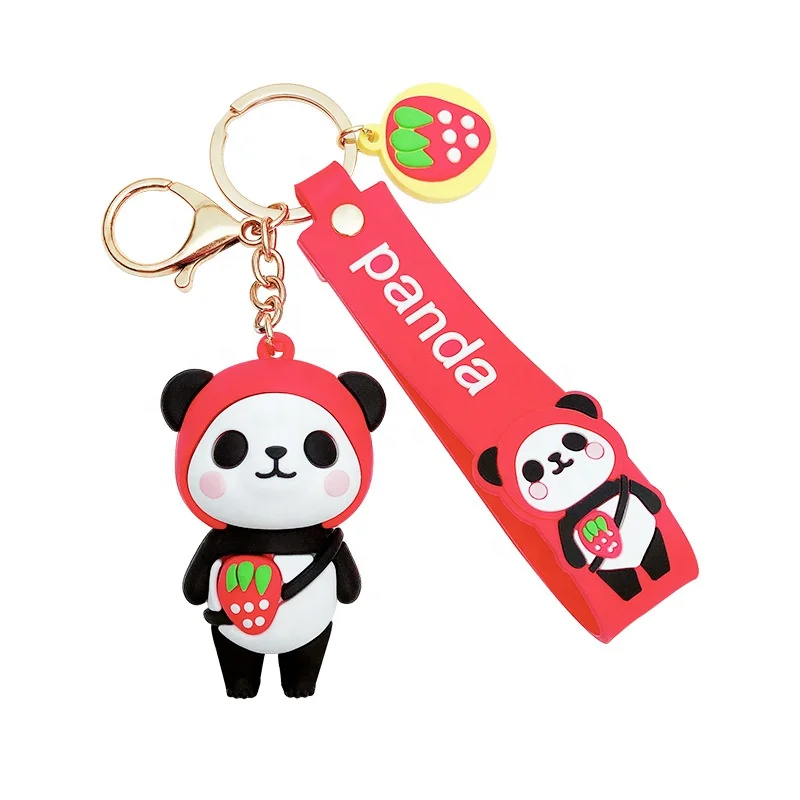 Beautiful style cute panda soft pvc silicone key ring for girls accessories bag pendant key chain key ring
