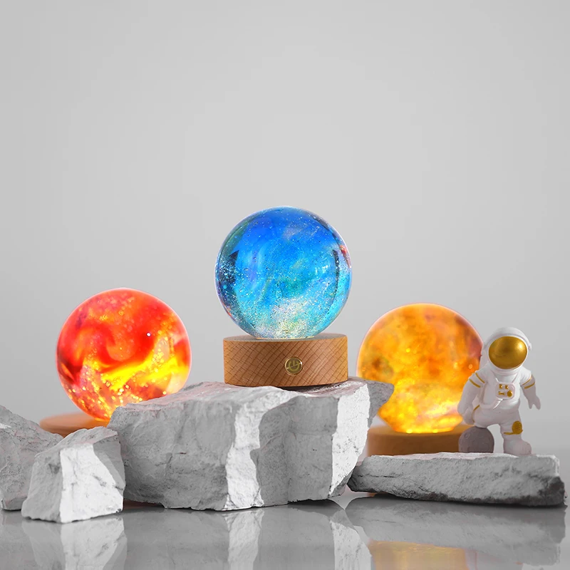 Natural Healing Spheres LED Wooden Stand 40mm Crystal Quartz Stones for Meditation Positive Energy Night Light Decoration Balls