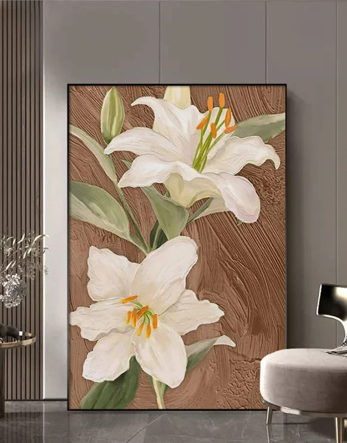 Modern Nordic Luxury 1pcs Handmade Golden Oil Canvas Crystal Porcelain Leaf Wood Glass Aluminum Framed Painting Living Hanging