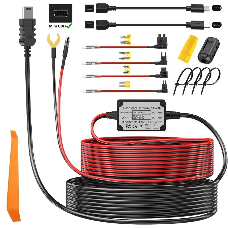 Dash Cam Hardwire Kit Buck Line For 24 Hours Parking Monitor Dashcam Cable Power Adapter for DVR Dash Camera 12V To 5V USB