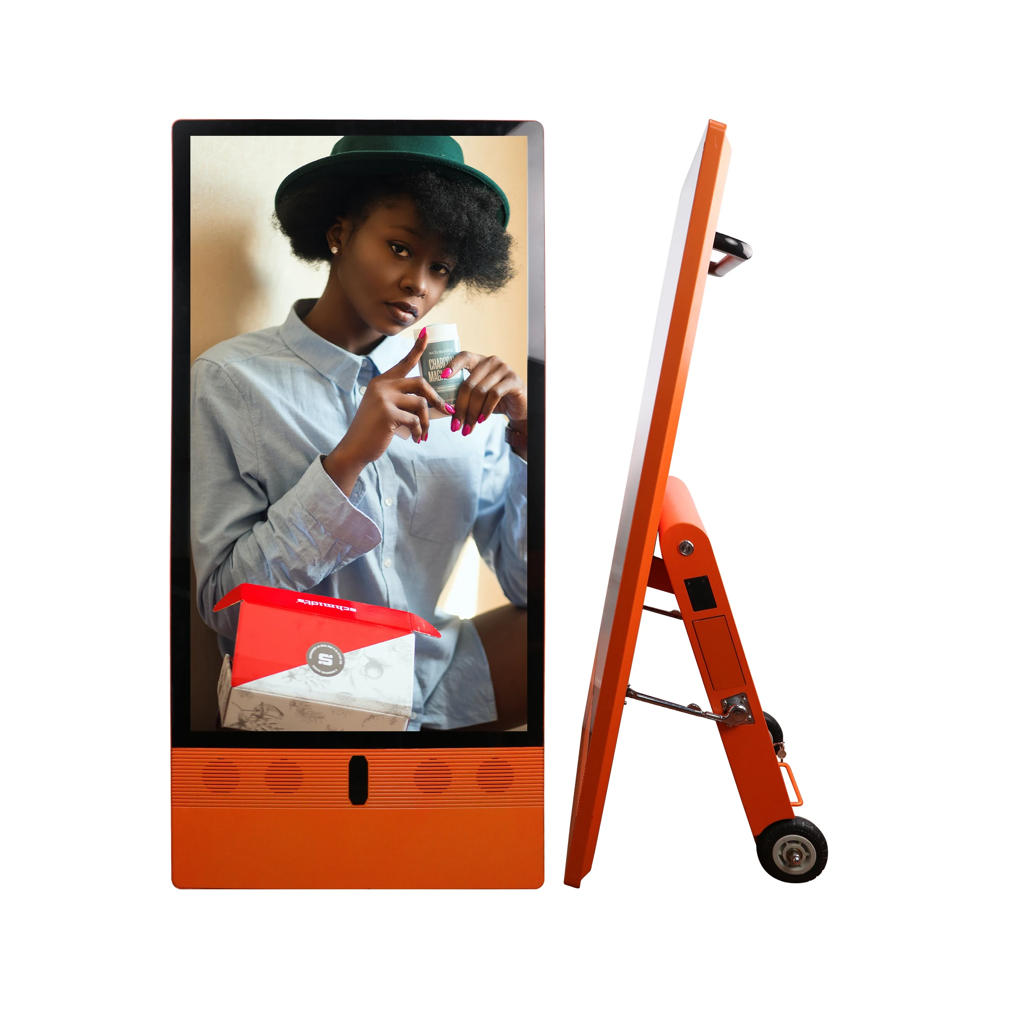 Portworld Outdoor Ads Player Portable Moveable Floor Standing Digital Signage Screen Advertising Player With Wheels