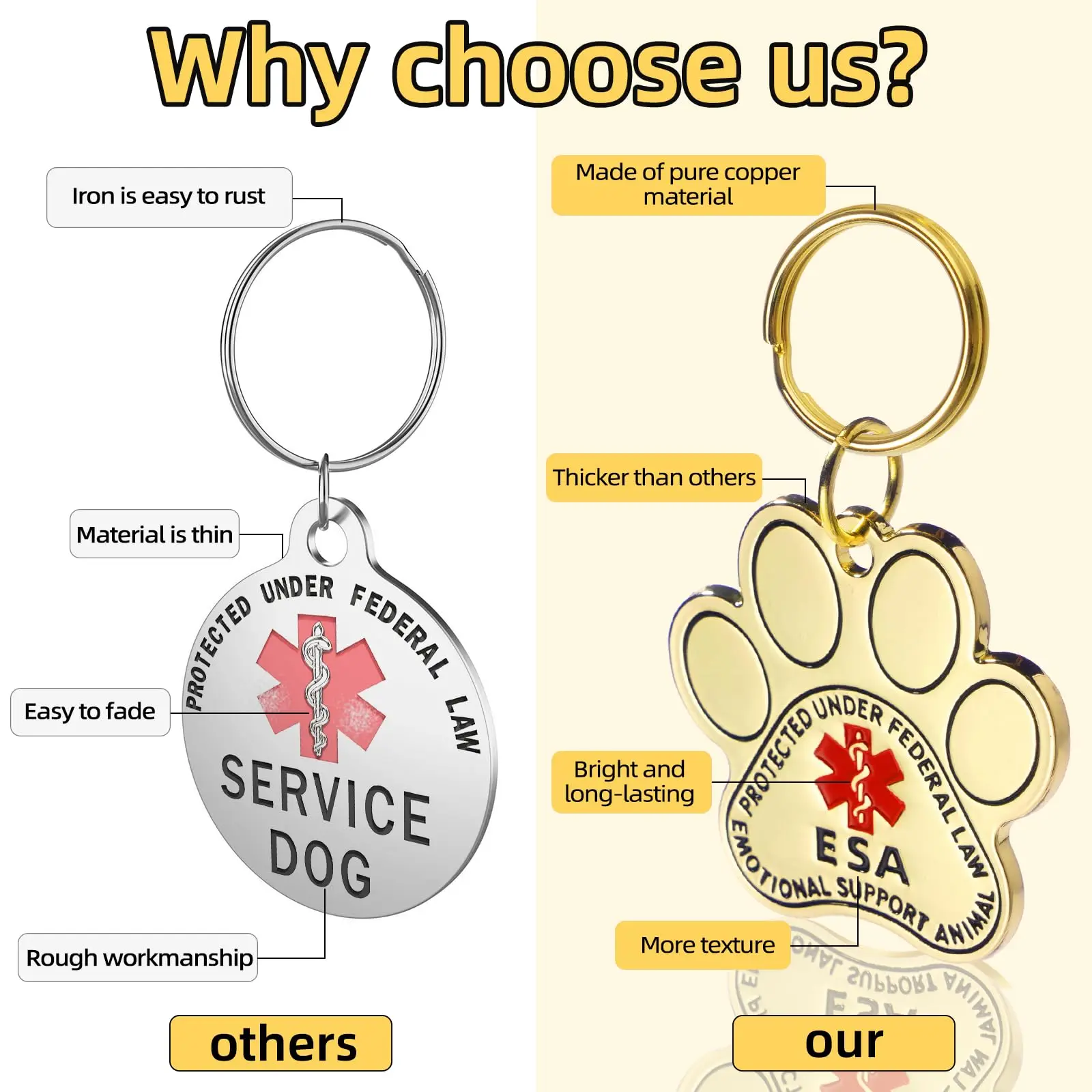 Custom Personalized Boutique Large Size Gold Stainless Steel Dog Name Tags Emotional Support For Engraving Pet Dog Cat