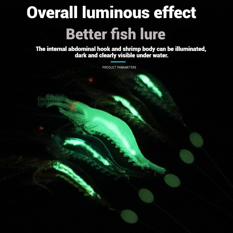 New Products Sell Well Simulated Soft Shrimp with Hook and Linker Night Glow Bait Fishing Gear Manufacturers Produce Wholesale