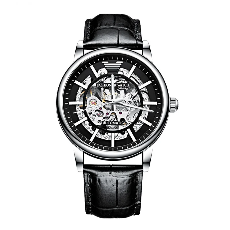 Custom logo All stainless steel see through skeleton dial Minimalist Men Automatic Watch