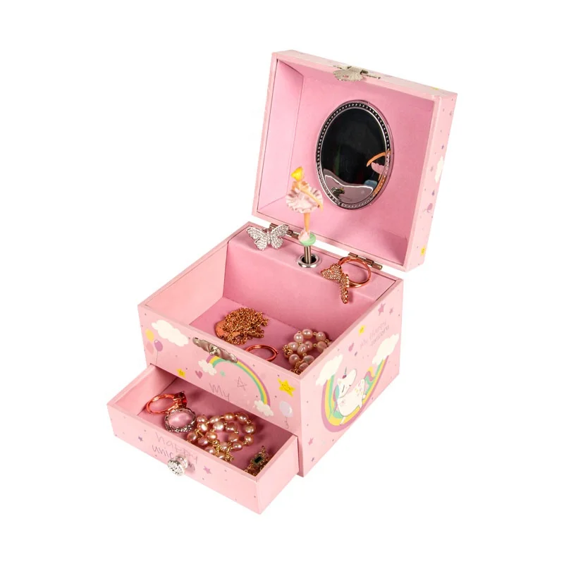 Ever Bright Factory Manufacturer 4-Inch Ballerina Music Box Small Anime Cartoon Rainbow Unicorn Music Jewelry Box For Girl Gift