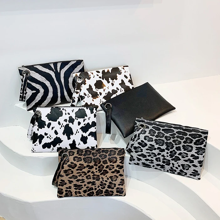 Fashion Animal Print Wristlet Handbag High Quality Evening Cosmetic Purse Leopard And Cow Sunflower Aztec Print Envelope Clutch