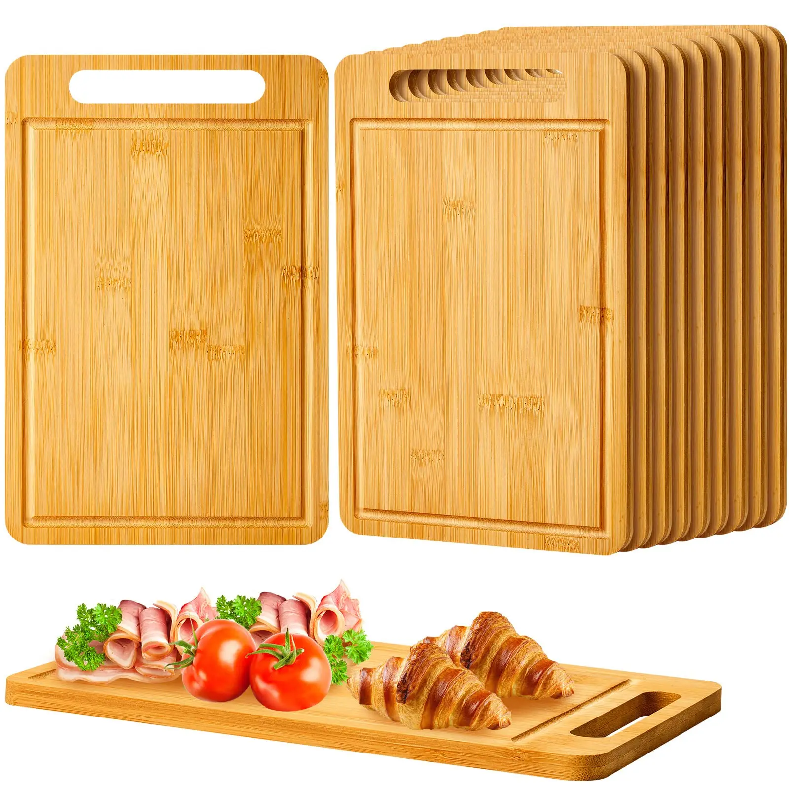 Hot-Sale Square Cutting Board 10 Pcs 100% Bamboo Cutting Board Set With Handle