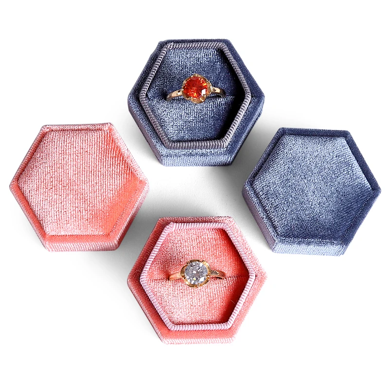 
Custom velvet hexagon assorted jewelry box gift packaging velvet ring necklace pendant earring box 