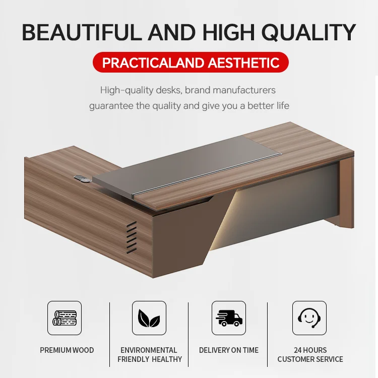 L Shaped Desk Set With Hutch Executive CEO Manager Desk Modern Office Boss Desk office furniture