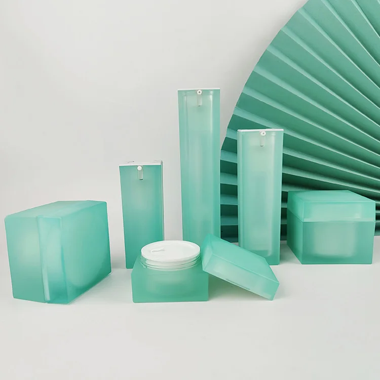 30ml 50ml 50g 100g empty square acrylic double wall PET plastic cosmetic foundation airless pump bottles and cream jars sets