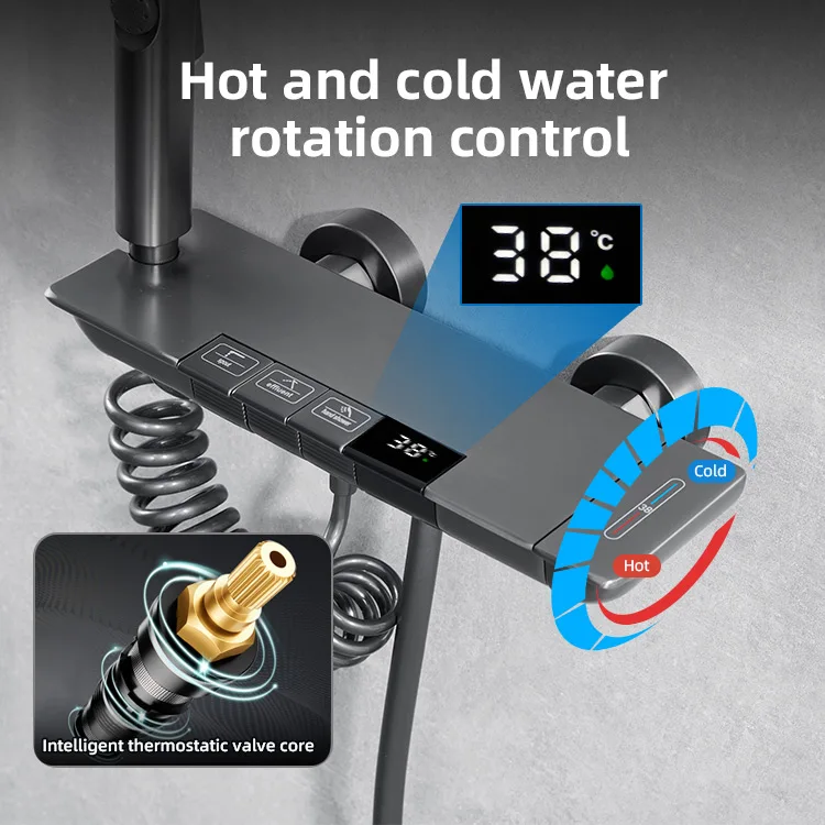 Kidolux Luxury Brass Shower Valve Square Shower set Bathroom Wall Mounted Wholesale Brushed Grey Thermostatic Shower Faucet