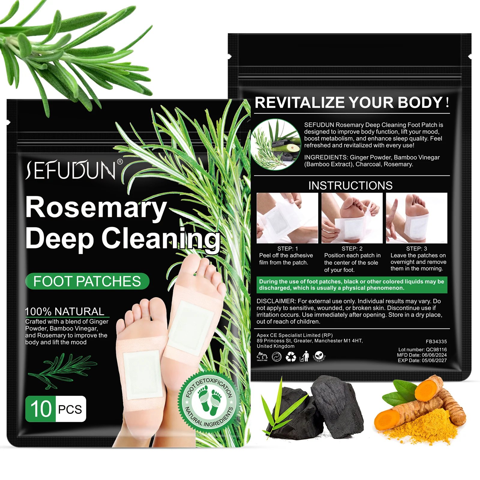 SEFUDUN enhances immunity deep cleaning disposable sleeping rosemary charcoal bamboo vinegar ginger detox foot patch