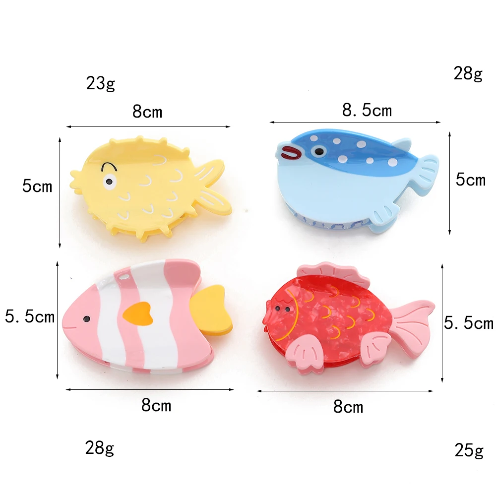 Qiyi Wholesale New Design Funny Aquatic Organism Hair Claw Acetate Cellulose Fish Hair Claws For Women Girls