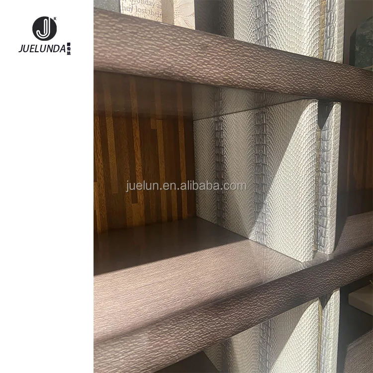 Modern High Quality Black Pearl Wooden Veneer Copper Gold Shelving Units Storage Shelves Units Leather Upholstered Book Shelf