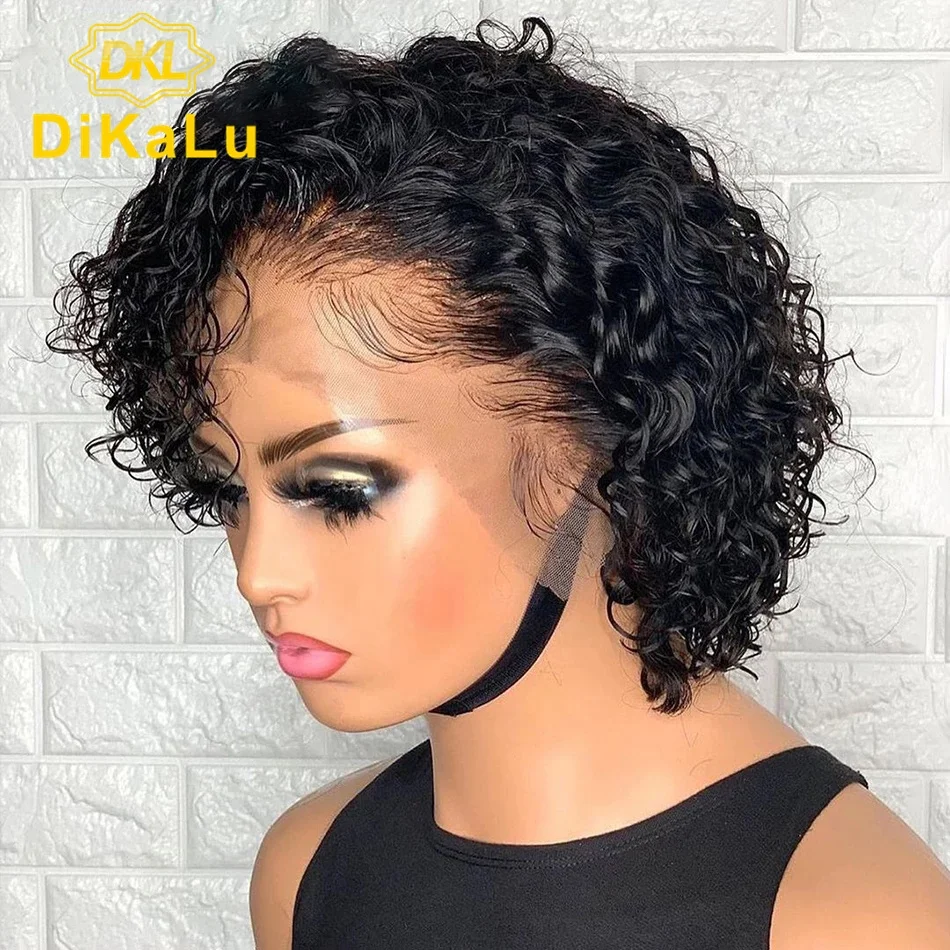 Cheap 13x4 Short Pixie Cut Wig 8-14 inch Transparent HD Short Pixie Curly Bob Human Hair Afro Curly 4x4 Closure Short Cut Wigs