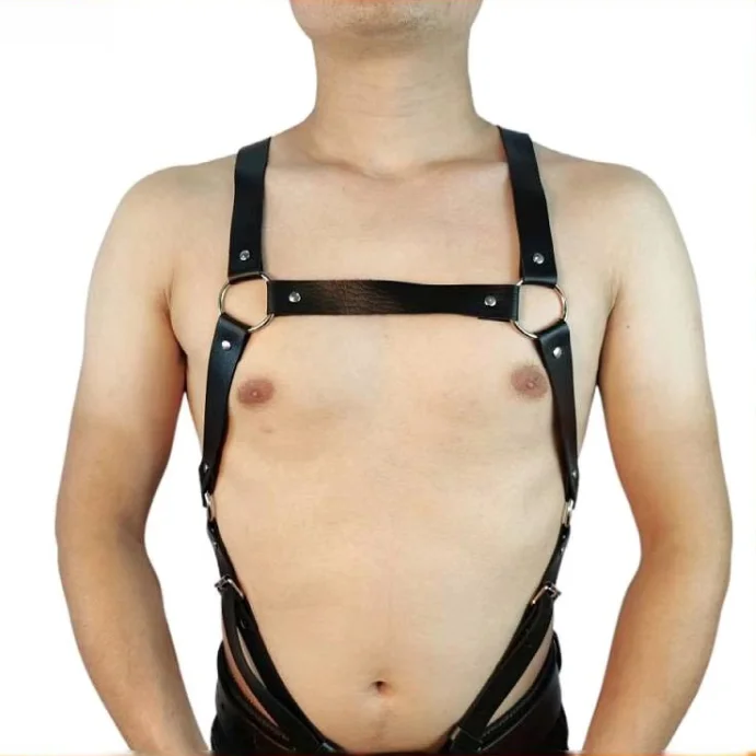 2024 Europe and America Man Sm Sex Toys Stud Alternative Fashion Punk Pu Leather Harness Bra Chest Straps Suspenders