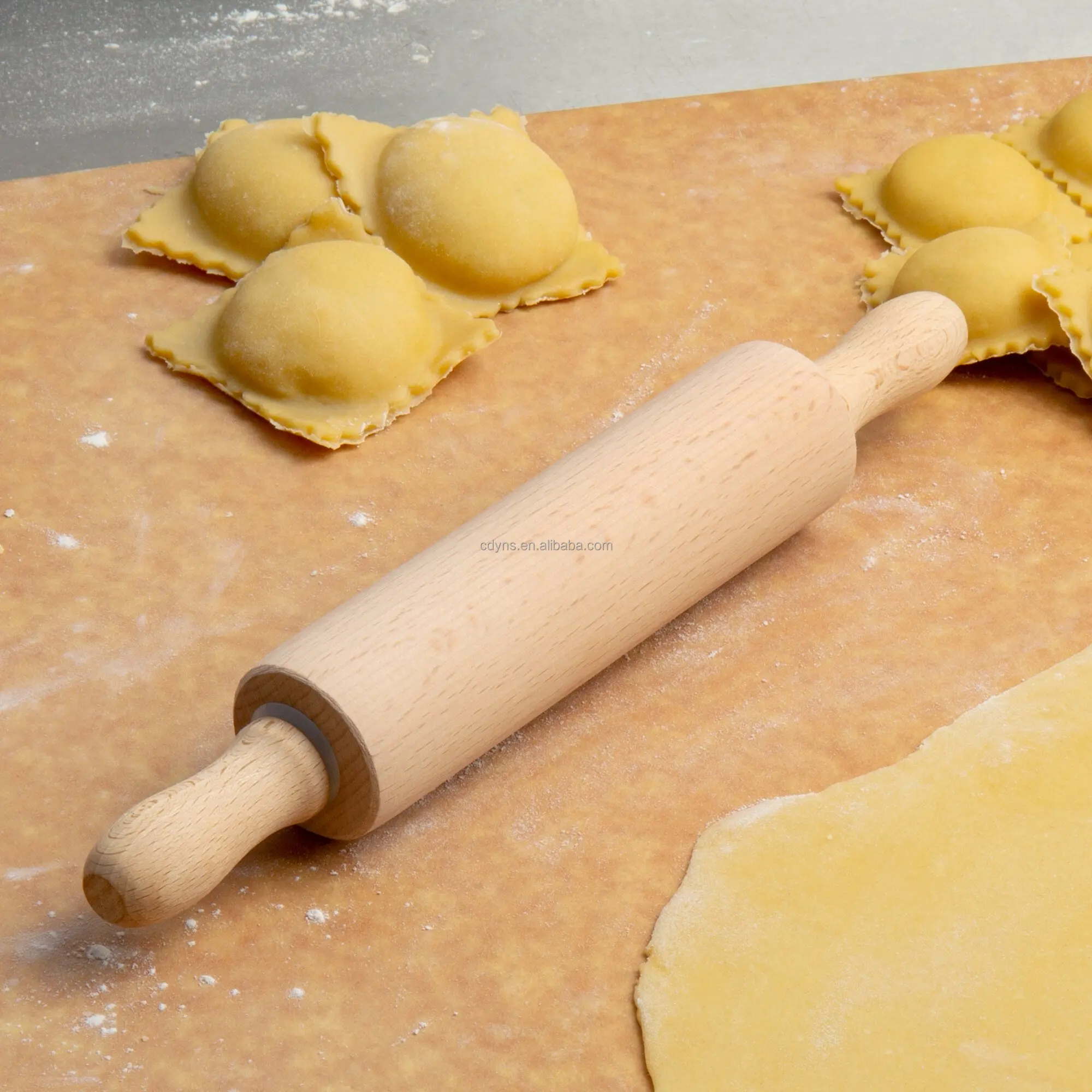 Wooden Rolling Pin for Baking with Handles,18 inch Wood Dough Roller for Cake Bread Croissant Cookie Pizza
