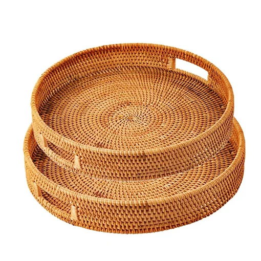 High Quality Rattan Serving Trays/ Natural Eco Friendly Rattan Wicker Handwoven Food Serving Trays