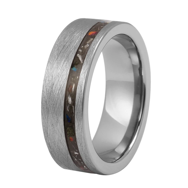 8mm custom center faceted brushed titanium ring silver tungsten ring for men jewelry wedding bands