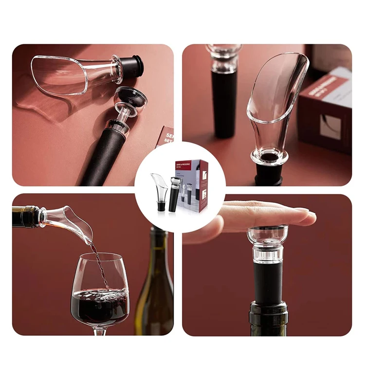 Promotional Wine Accessories Gift Set Wine Aerator Pourer Vacuum Sealed Wine Champagne Bottle Stopper