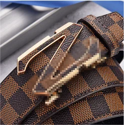 high quality leather belt Z buckle plaid leather belt luxury Business Automatic belts leather men genuine