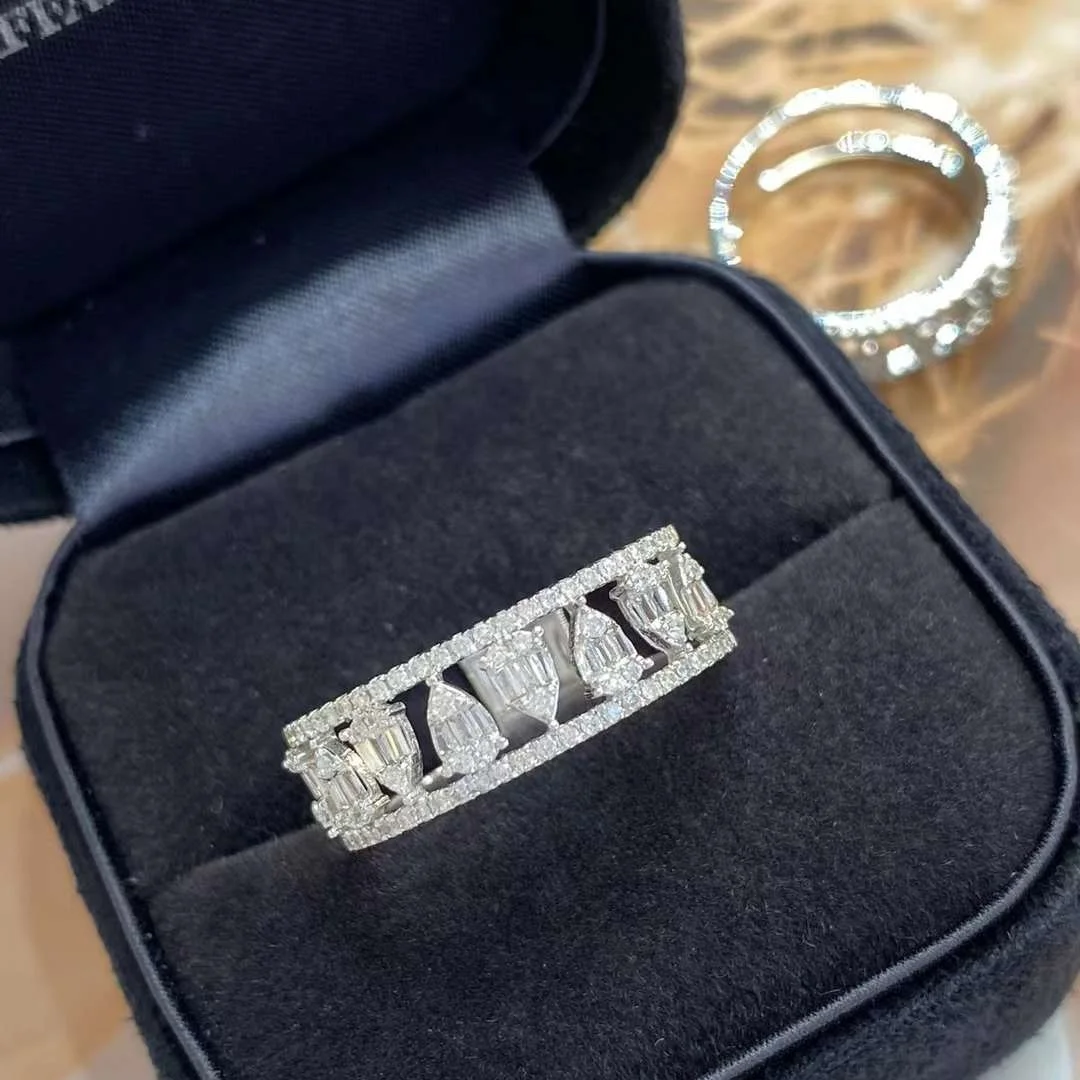 Xinfly Wide 0.42ct Tear Drop Diamond Eternity Wedding Band Right Hand Ring