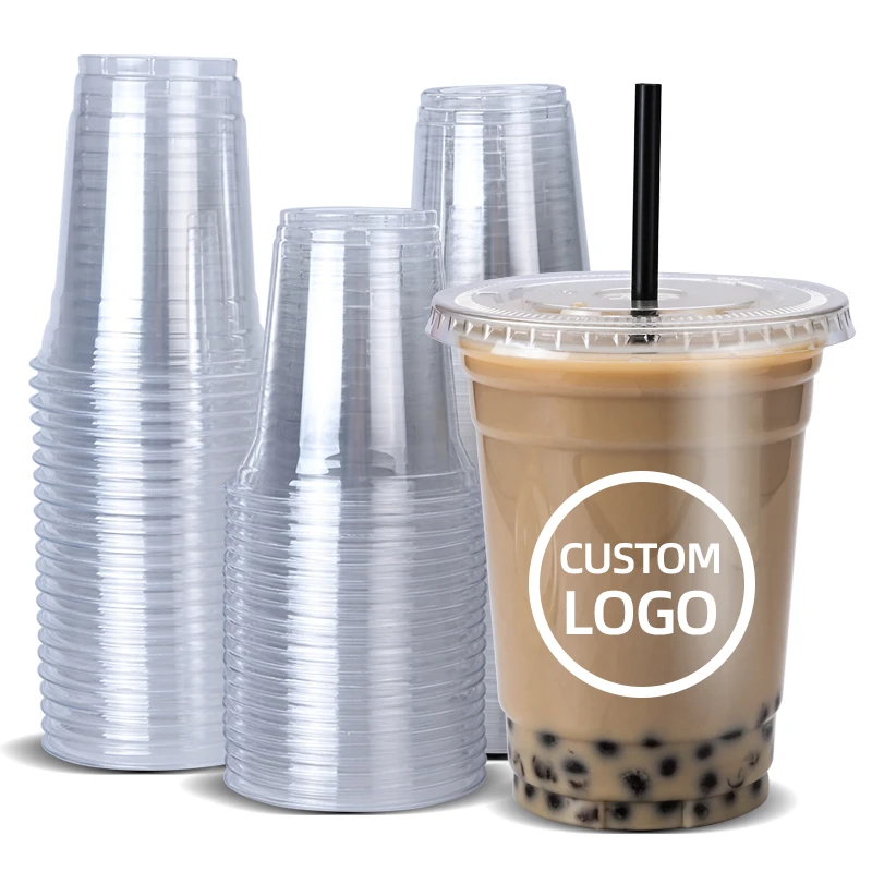 Boba чайные чашки с логотипом под заказ, 7, 9, 10, 12, 14, 16, 18, 20, 24 унции, одноразовая пластиковая домашняя ледяная кофейная чашка, Пузырьковые чайные чашки с крышкой