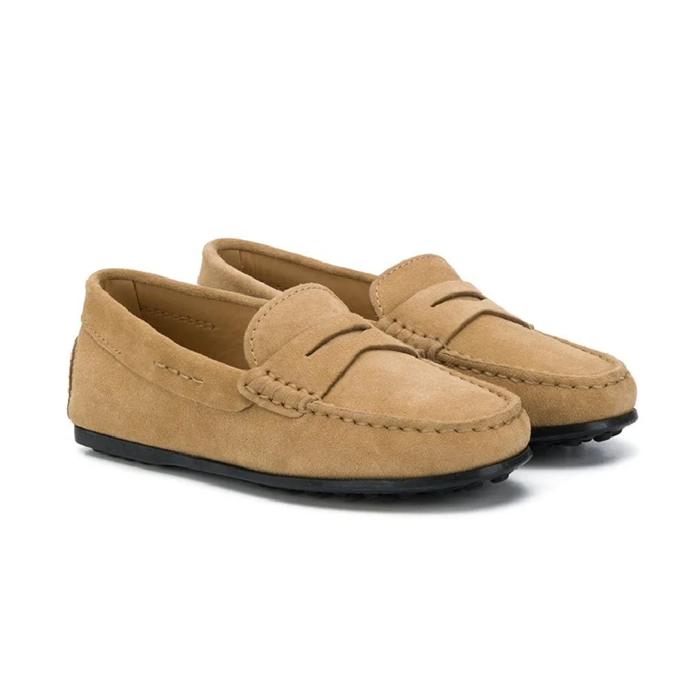 Daily Outdoor Casual Style Flat Rubber Sole Kids Penny Loafers Suede Leather Moccasins Big Boys Shoes