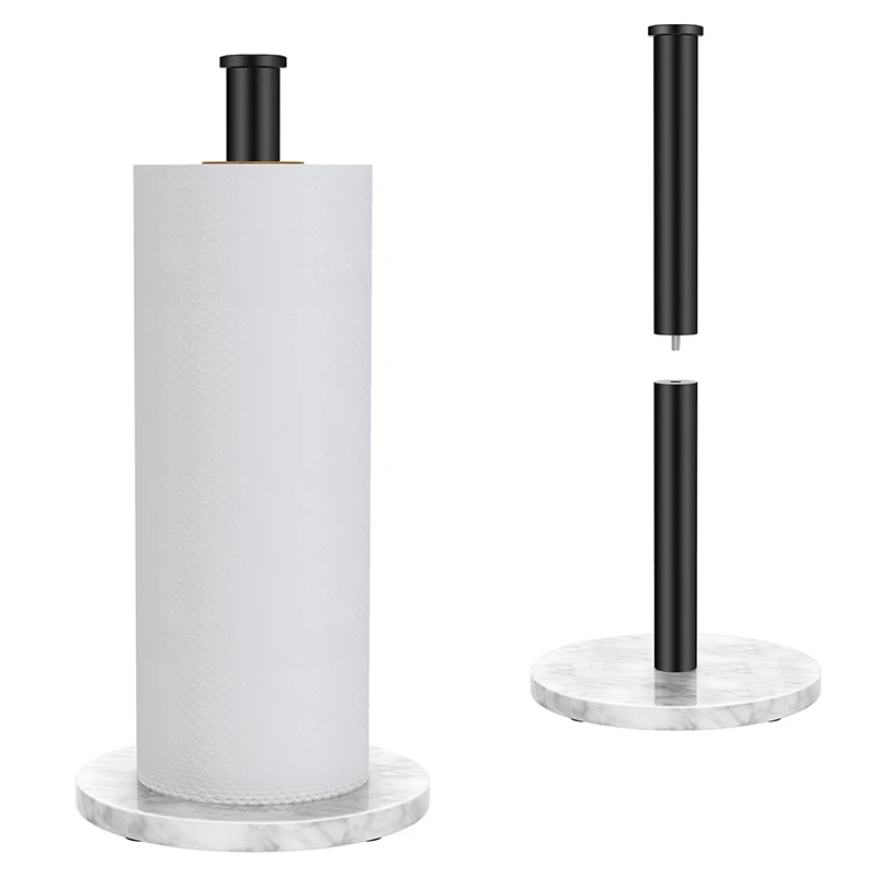Marble Metal Kitchen Roll Holder Countertop Dispenser with Weighted Base Paper Towel Holder stand