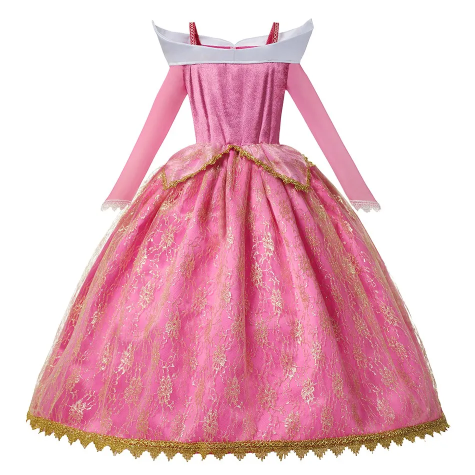 New  Girls  Aurora Princess Costume Long Sleeve Sleeping Beauty Birthday Party Gown Children Fancy Dress For Girls